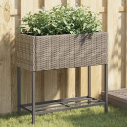   2 db szürke polyrattan kerti ültetőláda polccal 70 x 28 x 70 cm