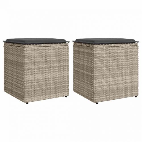 2 db világosszürke polyrattan kerti szék párnával 40x40x43 cm