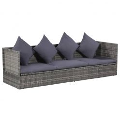 Szürke polyrattan kerti ágy 200 x 60 cm